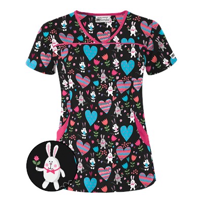 UA Honey Bunny Black Print Scrub Top
