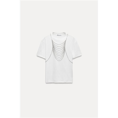 JEWEL-EMBELLISHED COLLAR T-SHIRT