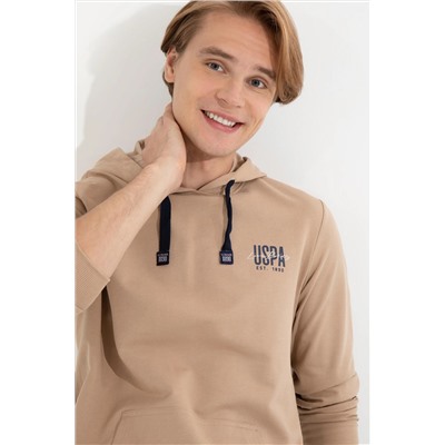 Erkek Camel Kapüşonlu Basic Sweatshirt