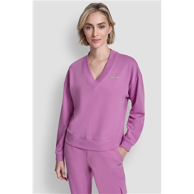 METALLIC BUBBLE LOGO V-NECK PULLOVER