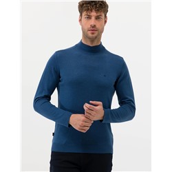 İndigo Melanj Slim Fit Yarım Balıkçı Basic Triko Kazak