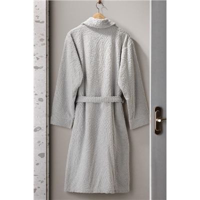 Bernay %100 Pamuk Jakarlı Unisex Şalyaka Bornoz - Gri - Natural Koleksiyon