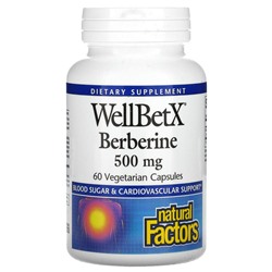 Natural Factors, WellBetX, берберин, 500 мг, 60 вегетарианских капсул