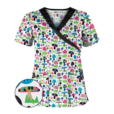 UA Mushroom Pickens White Mock Wrap Scrub Top