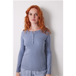 Camiseta manga larga canalé azul