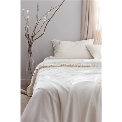 Perline King Size %100 Pamuk Fırfırlı Nevresim Takımı - Ekru/Bej