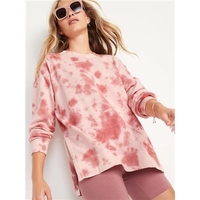 Vintage Long-Sleeve Garment-Dyed French-Terry Tunic Sweatshirt for Women