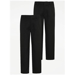 Boys Charcoal Regular Leg School Trousers 2 Pack
