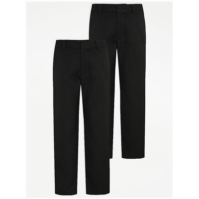 Boys Charcoal Longer Length Regular Leg School Trouser 2 Pack