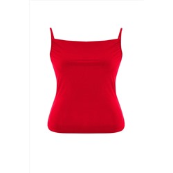 Kırmızı Degaje Yaka Askılı Örme Bluz TBBSS24AF00006