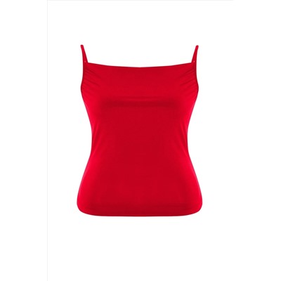 Kırmızı Degaje Yaka Askılı Örme Bluz TBBSS24AF00006