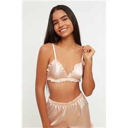 TRENDYOLMİLLA Pudra Fırfırlı Saten Bralet-Şort Dokuma Pijama Takımı THMSS21AU0119