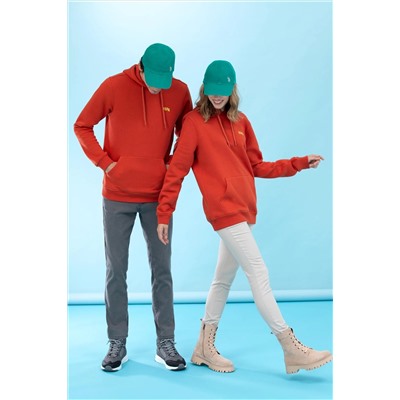 Kiremit Kapüşonlu Basic Sweatshirt