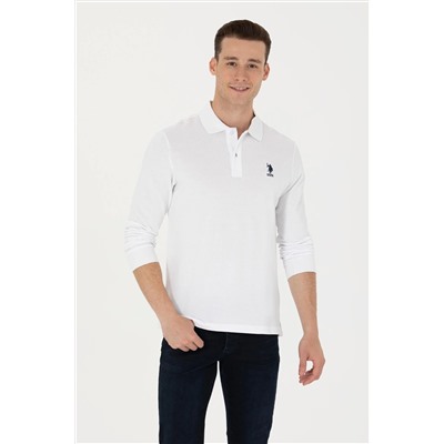 Erkek Beyaz Basic Polo Yaka Sweatshirt