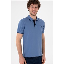 Erkek Slim Fit Polo Yaka Koyu Mavi Basic Tişört