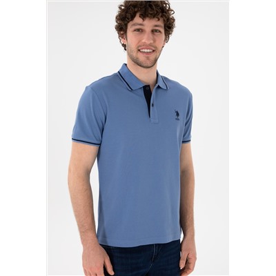 Erkek Slim Fit Polo Yaka Koyu Mavi Basic Tişört