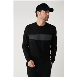 Avva Erkek Siyah Bisiklet Yaka Baskılı Sweatshirt A32y1198 A32Y1198