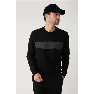 Avva Erkek Siyah Bisiklet Yaka Baskılı Sweatshirt A32y1198 A32Y1198