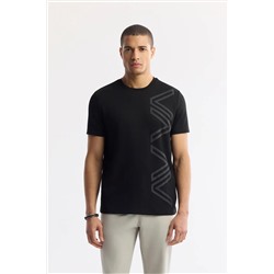 Avva, Erkek Siyah Baskılı Bisiklet Yaka İnterlok T-Shirt A41Y1175