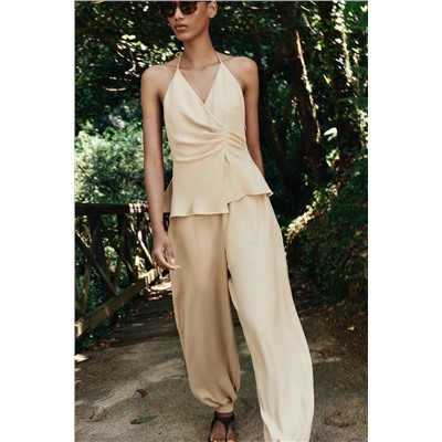 HALTER TWO-PIECE EFFECT JUMPSUIT