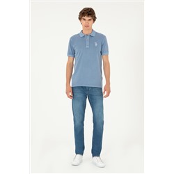 Erkek Slim Fit Polo Yaka İndigo Basic Tişört