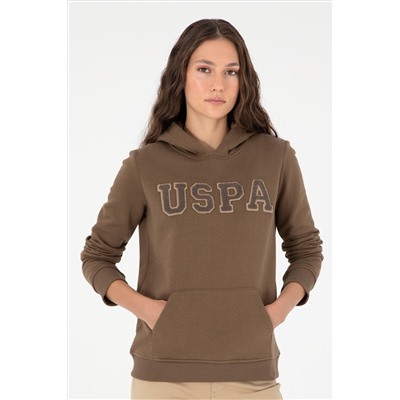 Kadın Haki Basic Kapüşonlu Sweatshirt
