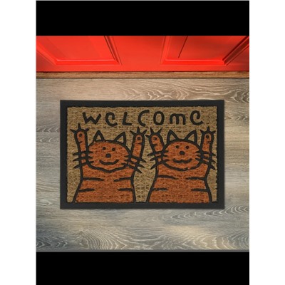Relaxdays  Fußmatte "Katzen" in Orange/ Natur- (B)60 x (T)40 cm