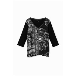 Camiseta boho manga tres cuartos