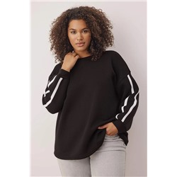 Siyah Şerit Detaylı Oversize/Bol Kesim İnce Örme Sweatshirt