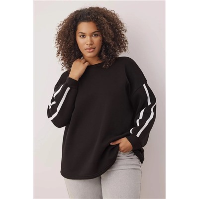 Siyah Şerit Detaylı Oversize/Bol Kesim İnce Örme Sweatshirt