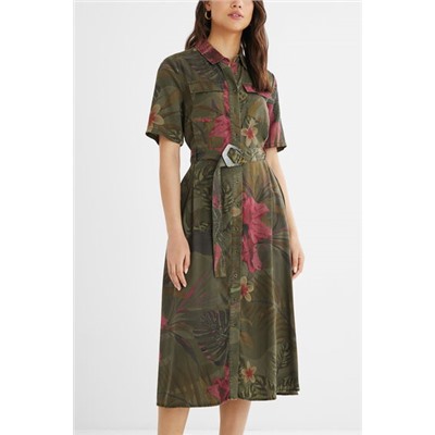 Vestido largo camisero tropical