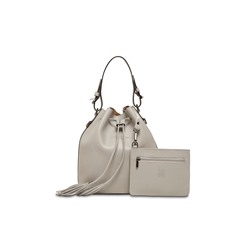 Bolso saco de piel y neceser Jila Gris claro