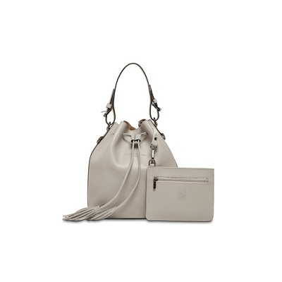 Bolso saco de piel y neceser Jila Gris claro