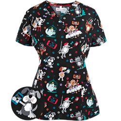 White Cross Scrubs Selfie Pets Print Top