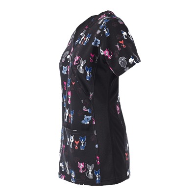 WonderWink Scrubs Four-Stretch Wuff Waggin' Black Print Top