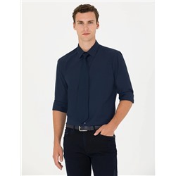 Lacivert Slim Fit Uzun Kollu Basic Gömlek