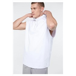 Mavi Kapüşonlu Kolsuz Beyaz Spor Tişörtü Loose Fit / Bol Rahat Kesim 0810032-620