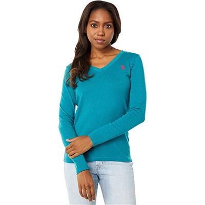 U.S. POLO ASSN. Long Sleeve V-Neck Heathered Tee
