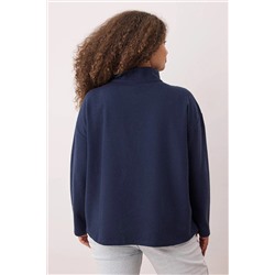 Lacivert Selanik/Triko Görünümlü Fermuarlı Yaka Regular/Normal Kalıp Örme Sweatshirt TBBAW23AO00006