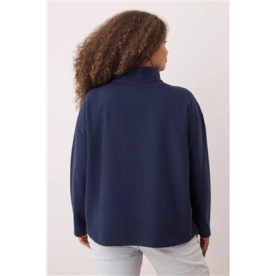 Lacivert Selanik/Triko Görünümlü Fermuarlı Yaka Regular/Normal Kalıp Örme Sweatshirt TBBAW23AO00006