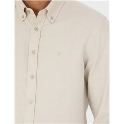 Bej Slim Fit Uzun Kollu Gömlek
