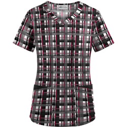 UA Plaid Sugar Berry Scrub Top