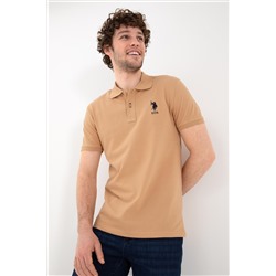 Erkek Slim Fit Polo Yaka Camel Basic Tişört