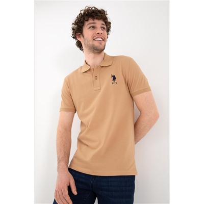 Erkek Slim Fit Polo Yaka Camel Basic Tişört