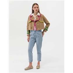 Krem Crop Top Deri Ceket