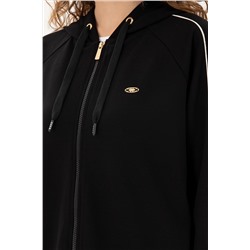 Kadın Siyah Kapüşonlu Fermuarlı Sweatshirt
