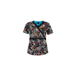 UA Butter-Soft STRETCH Splash of Love Black Scrub Top