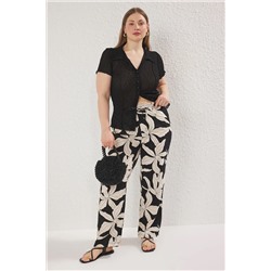 Çok Renkli Desenli Wide Leg Dokuma Büyük Beden Pantolon TBBSS25AR00040