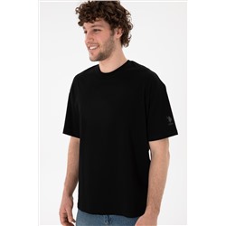 Erkek Oversize Fit Bisiklet Yaka Siyah Tişört