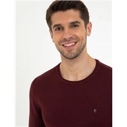 Bordo Slim Fit Bisiklet Yaka Basic Triko Kazak